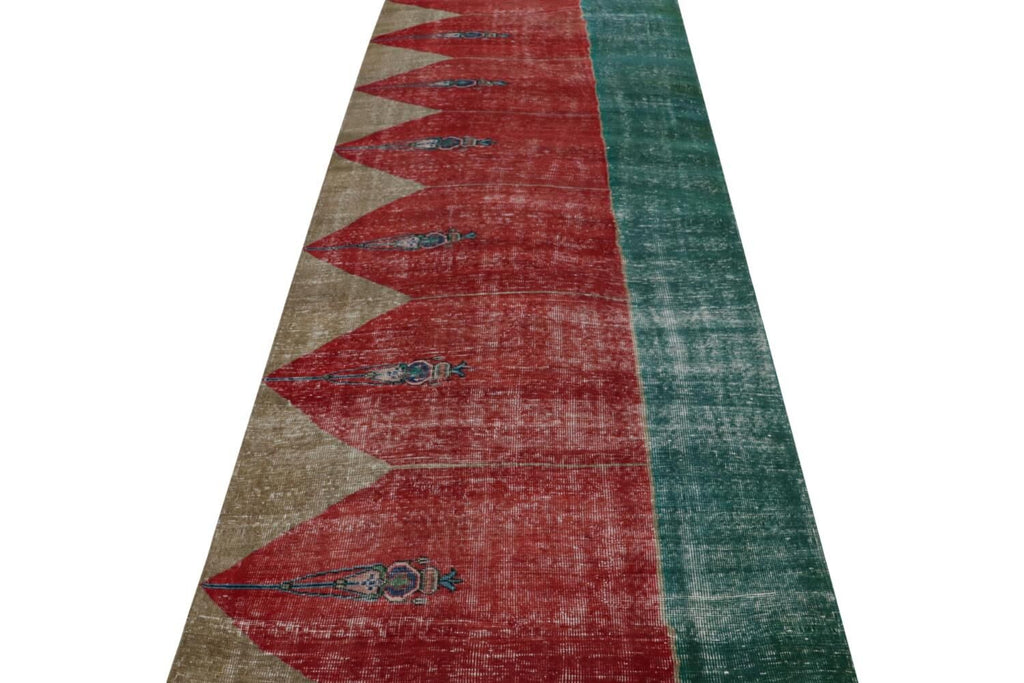 Vintage Turkish Runner Rug In Red Teal And Gold Patterns