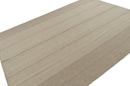 Contemporary Kilim with Light Beige-Brown Textural Stripes