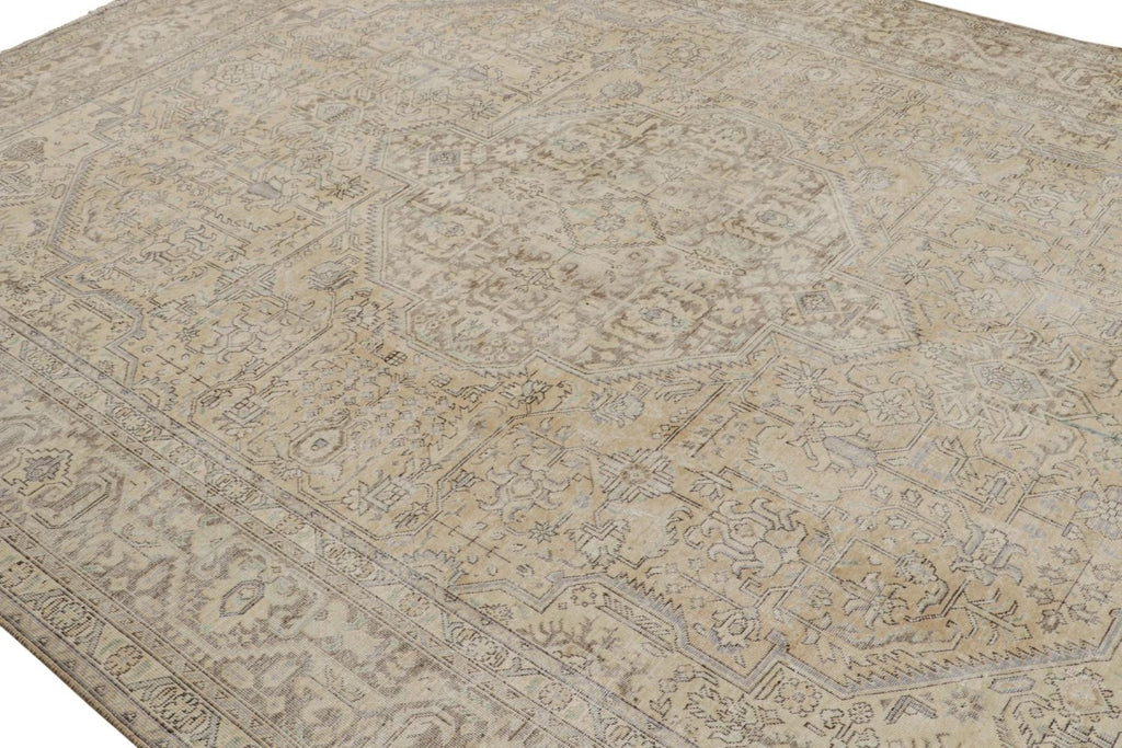 Vintage Persian Rug With Brown And Gold Muted Patterns