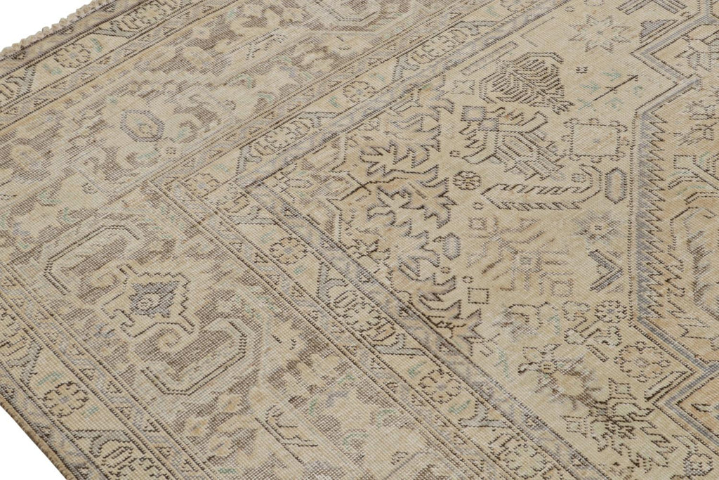 Vintage Persian Rug With Brown And Gold Muted Patterns