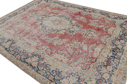 Vintage Persian Kerman Rug In Red Blue And Beige Floral Patterns