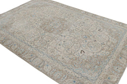 Vintage Tabriz Rug In Beige Brown And Blue Floral Patterns