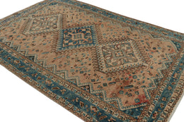 Vintage Persian Shiraz Rug In Beige Brown And Blue Floral Patterns