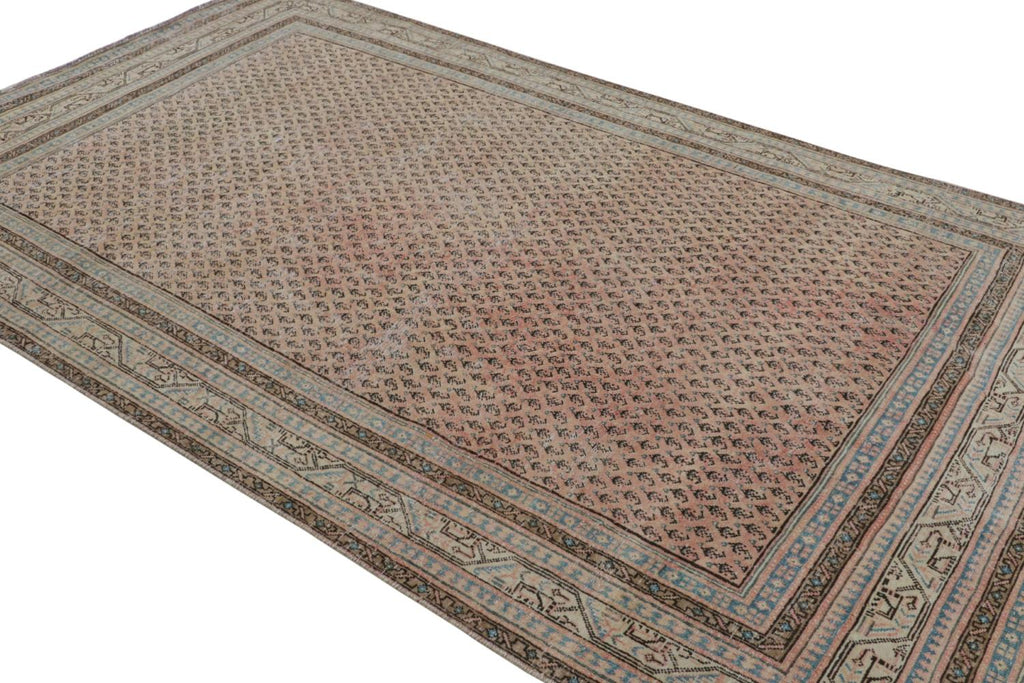 Vintage Persian Tabriz Rug With Beige Brown And Blue Patterns