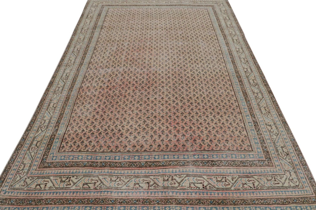 Vintage Persian Tabriz Rug With Beige Brown And Blue Patterns