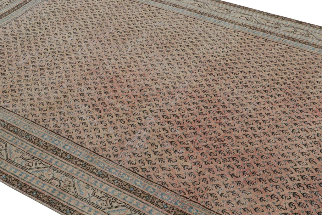 Vintage Persian Tabriz Rug With Beige Brown And Blue Patterns