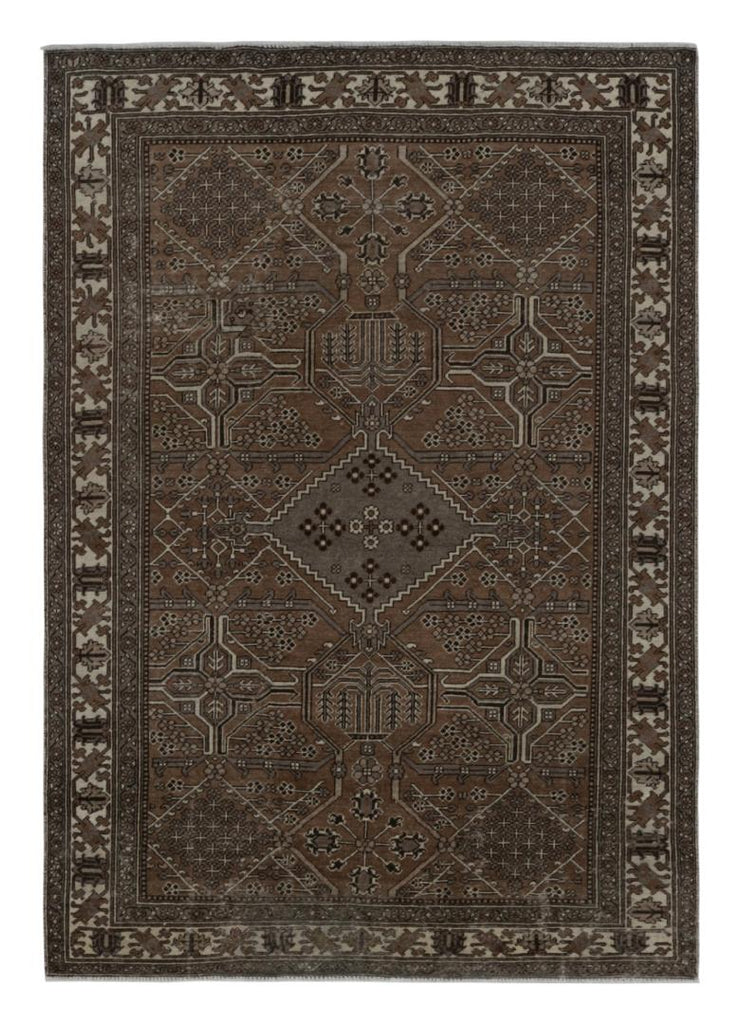 Vintage Persian Rug In Brown With Geometric Patterns