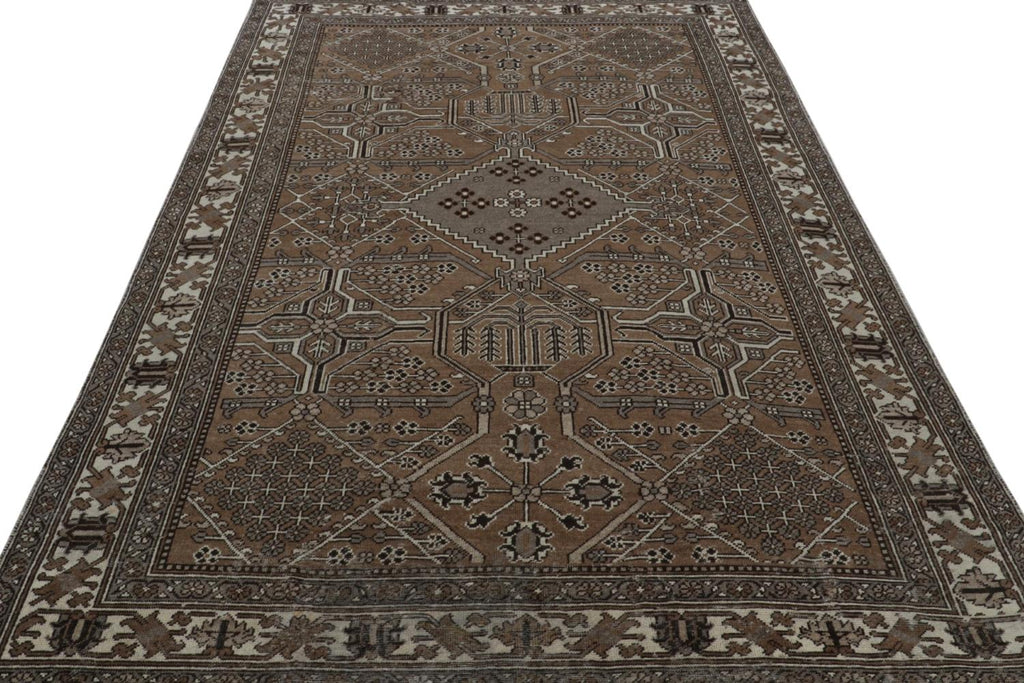 Vintage Persian Rug In Brown With Geometric Patterns