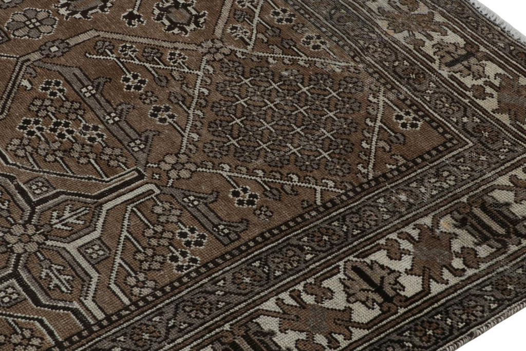 Vintage Persian Rug In Brown With Geometric Patterns