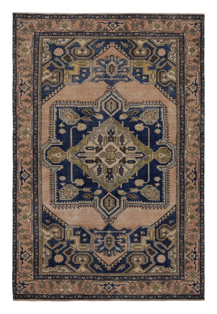 Vintage Persian Tabriz Rug With Beige Brown And Blue Medallions