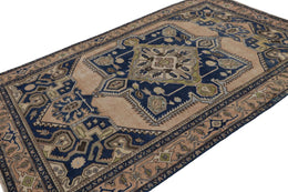 Vintage Persian Tabriz Rug With Beige Brown And Blue Medallions