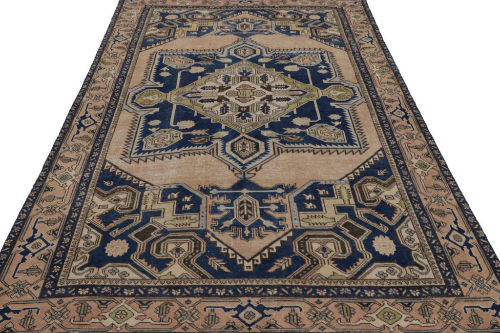 Vintage Persian Tabriz Rug With Beige Brown And Blue Medallions