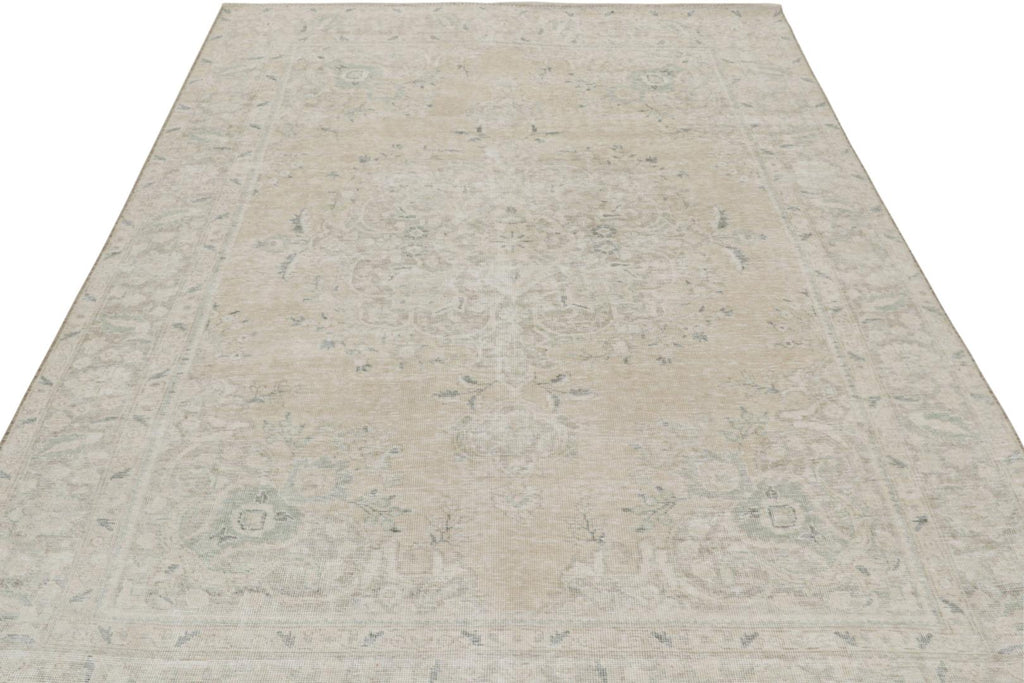 Vintage Persian Rug With Beige White And Gray Tones