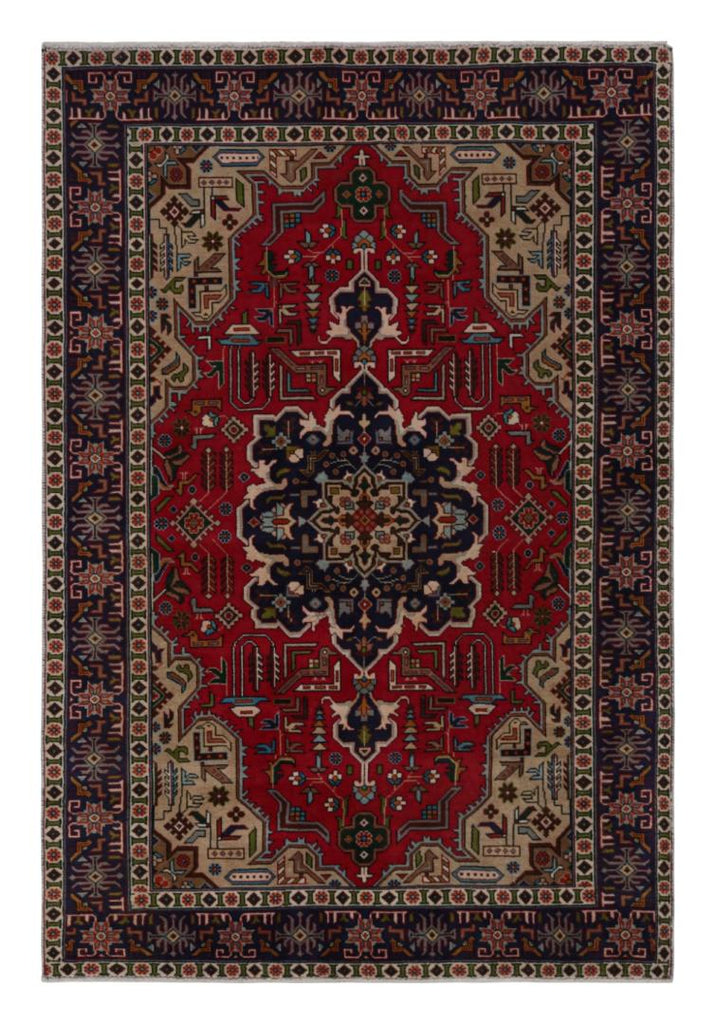 Vintage Persian Tabriz Rug With Red Blue Patterns