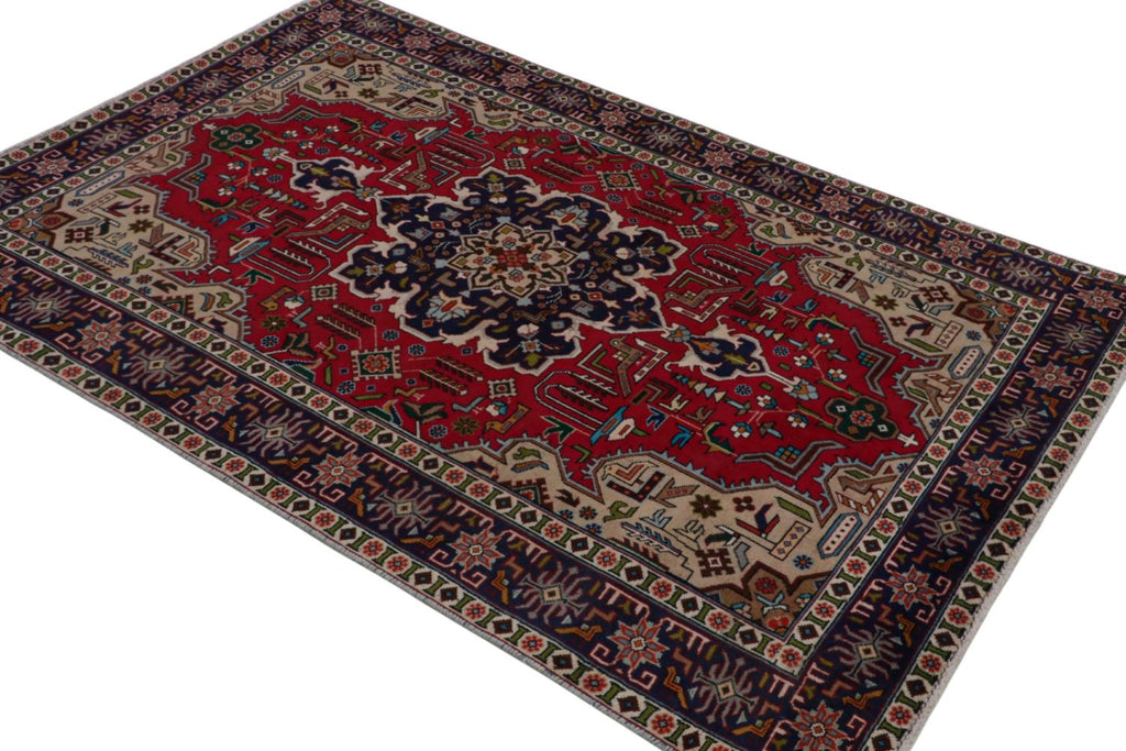 Vintage Persian Tabriz Rug With Red Blue Patterns