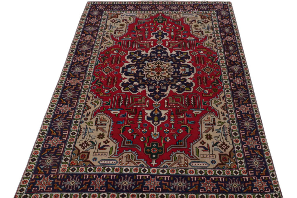 Vintage Persian Tabriz Rug With Red Blue Patterns