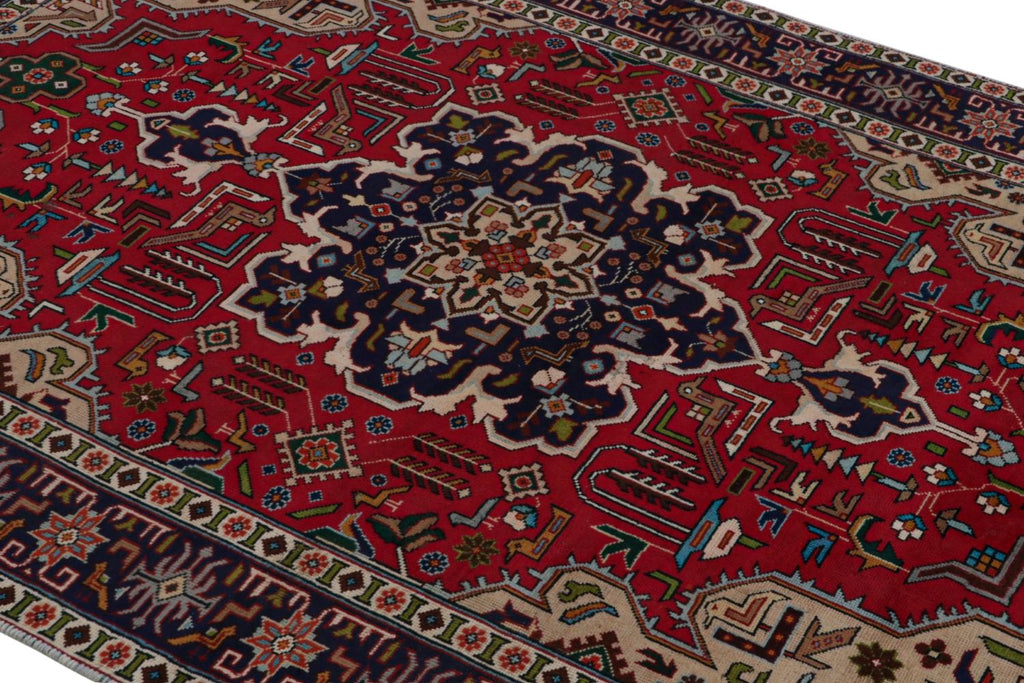 Vintage Persian Tabriz Rug With Red Blue Patterns