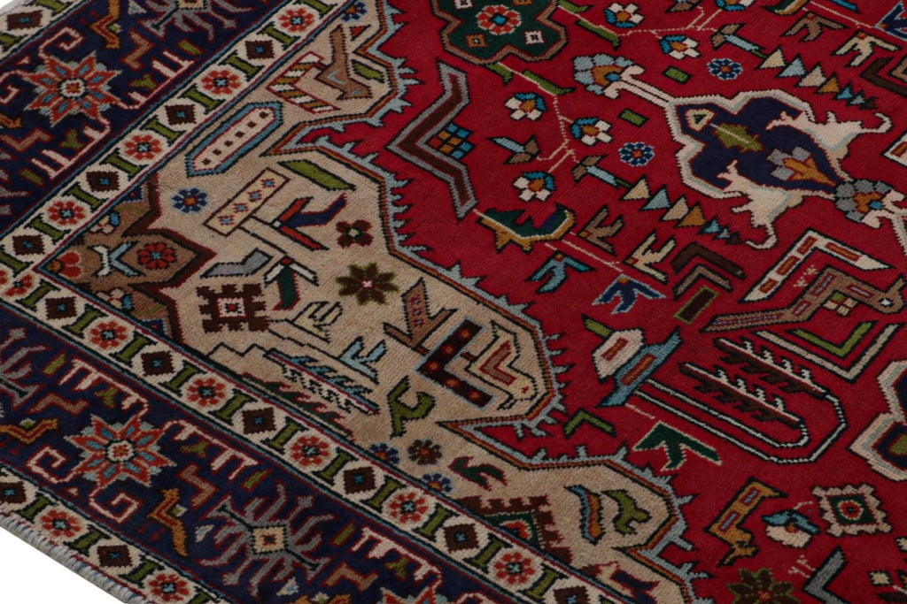 Vintage Persian Tabriz Rug With Red Blue Patterns