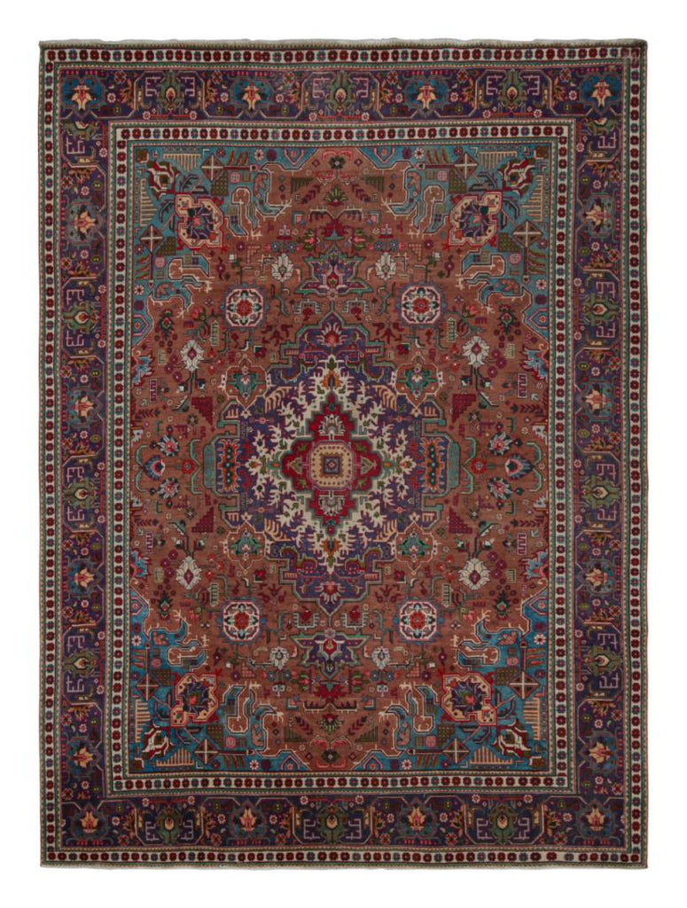 Vintage Persian Rug In Indigo Beige Brown Patterns