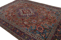 Vintage Persian Rug In Indigo Beige Brown Patterns