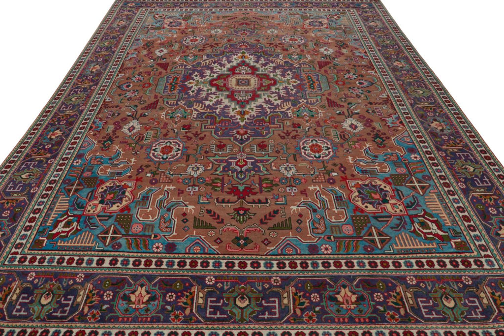 Vintage Persian Rug In Indigo Beige Brown Patterns