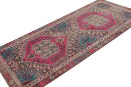 Vintage Persian Shiraz Rug In Pink And Teal Floral Patterns