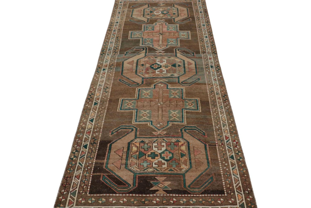 Vintage Persian Shiraz Rug In Beige Brown And Blue Tribal Patterns