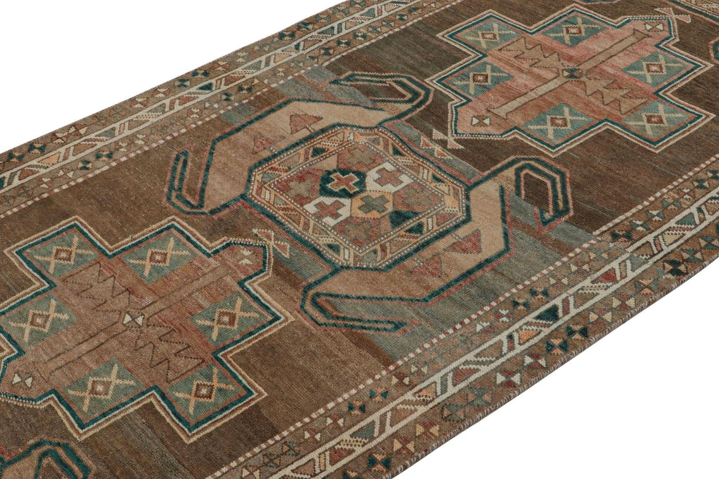 Vintage Persian Shiraz Rug In Beige Brown And Blue Tribal Patterns