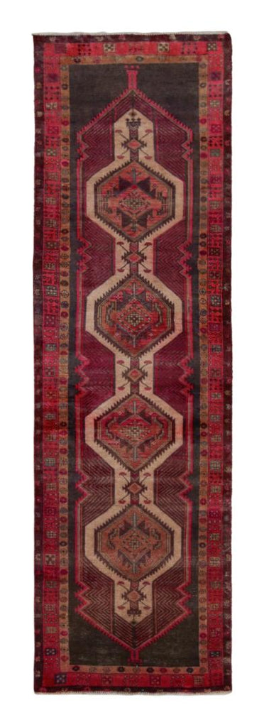 Vintage Persian Runner With Red Beige Brown Patterns 3x12