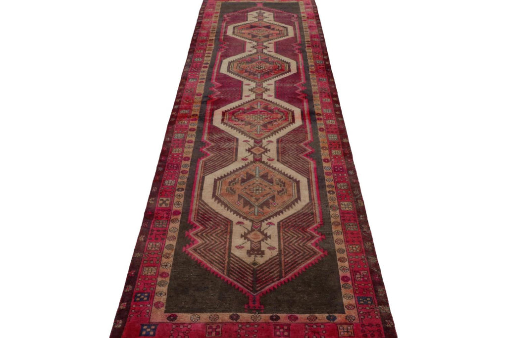 Vintage Persian Runner With Red Beige Brown Patterns 3x12