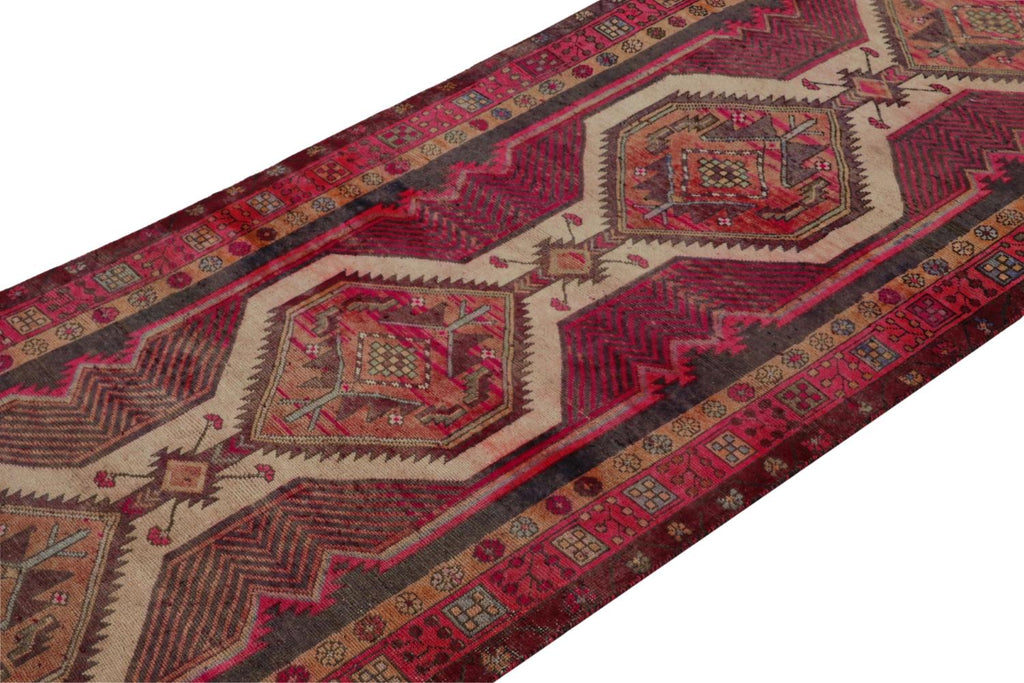 Vintage Persian Runner With Red Beige Brown Patterns 3x12