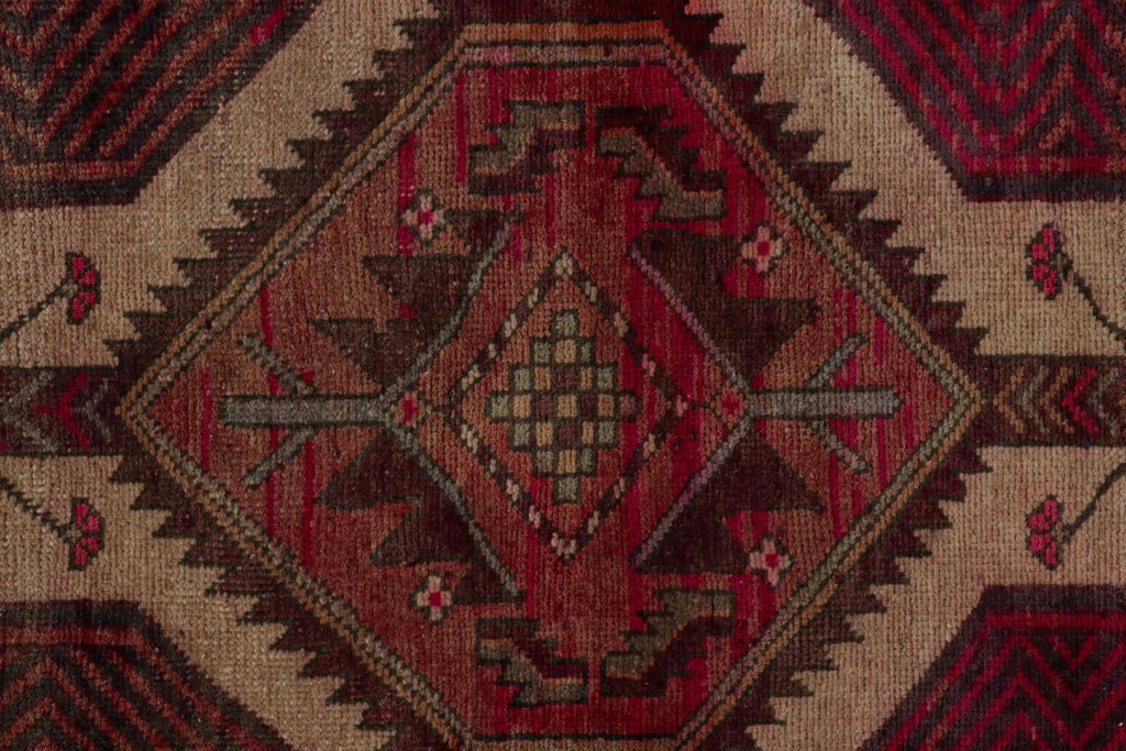 Vintage Persian Runner With Red Beige Brown Patterns 3x12