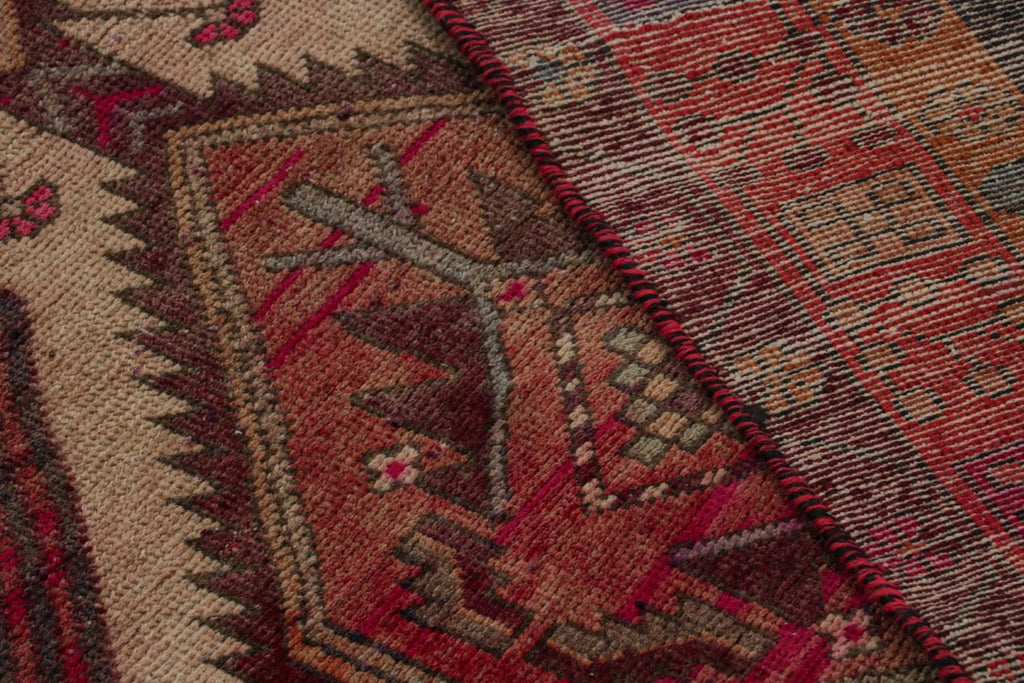 Vintage Persian Runner With Red Beige Brown Patterns 3x12