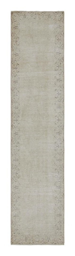 Vintage Overdyed Persian Runner Rug In Beige Brown Open Field