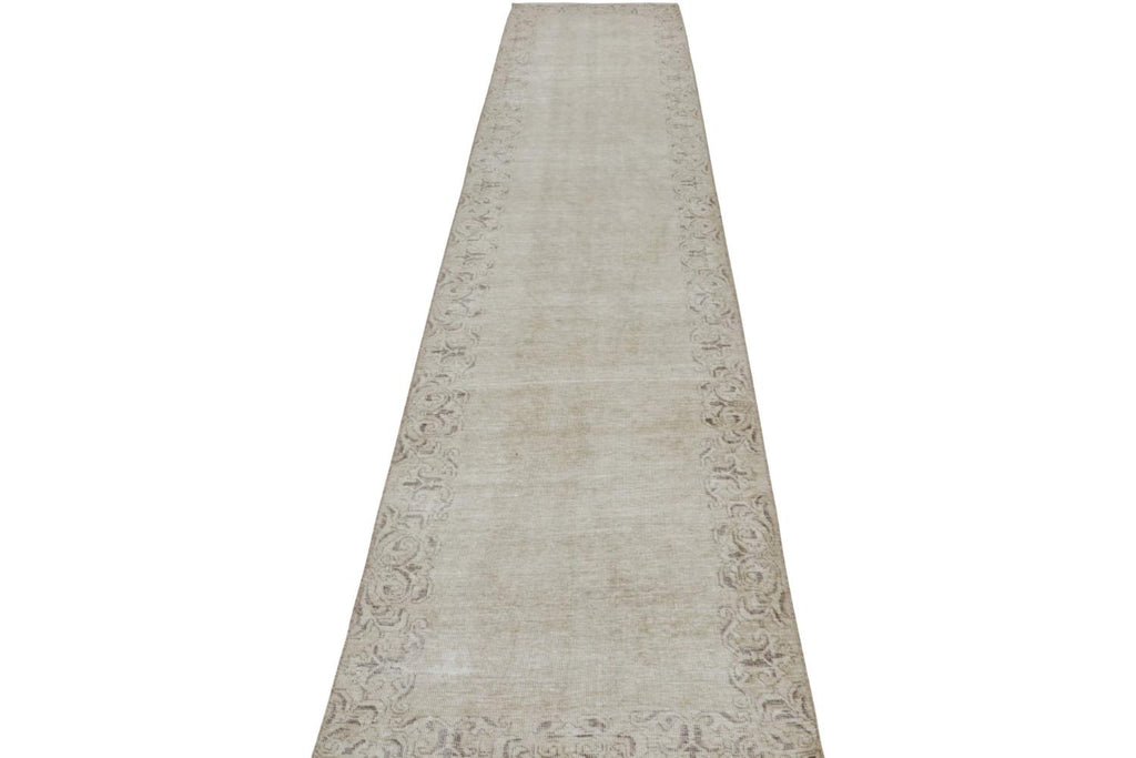 Vintage Overdyed Persian Runner Rug In Beige Brown Open Field