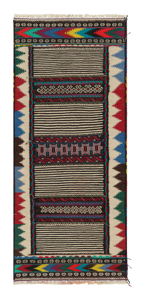 Vintage Afghan Kilim Rug With Stripes And Geometric Patterns