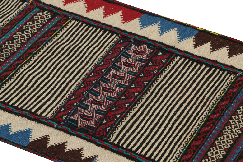 Vintage Afghan Kilim Rug With Stripes And Geometric Patterns