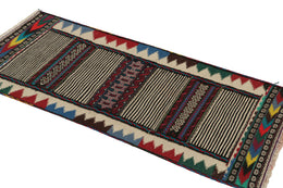 Vintage Afghan Kilim Rug With Stripes And Geometric Patterns