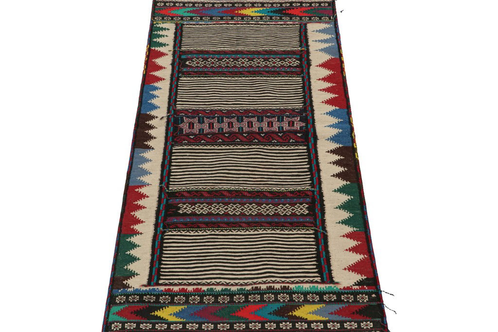 Vintage Afghan Kilim Rug With Stripes And Geometric Patterns