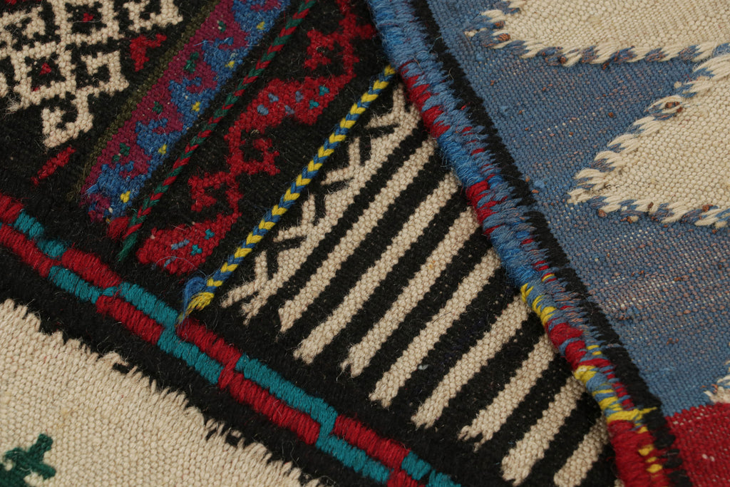 Vintage Afghan Kilim Rug With Stripes And Geometric Patterns