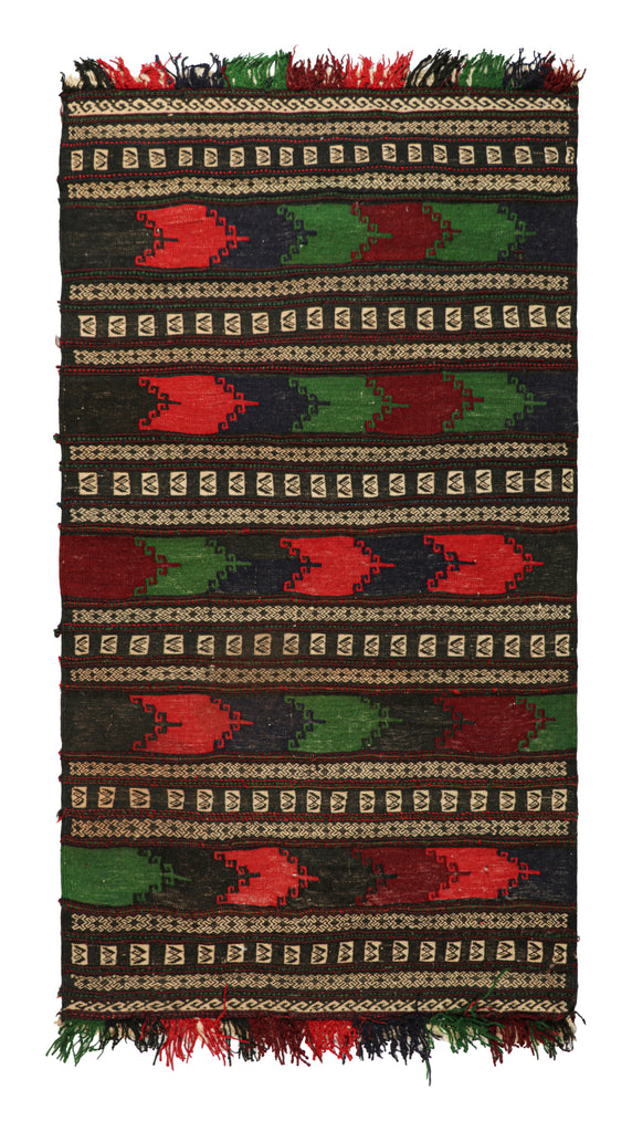 Vintage Afghan Kilim With Polychromatic Striped Patterns