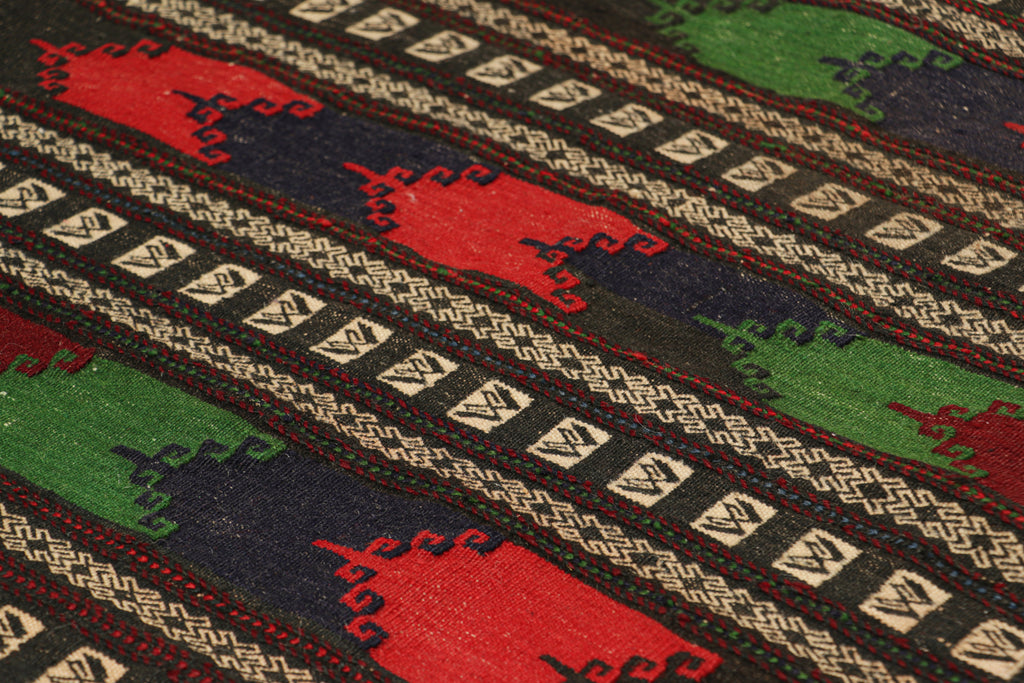 Vintage Afghan Kilim With Polychromatic Striped Patterns