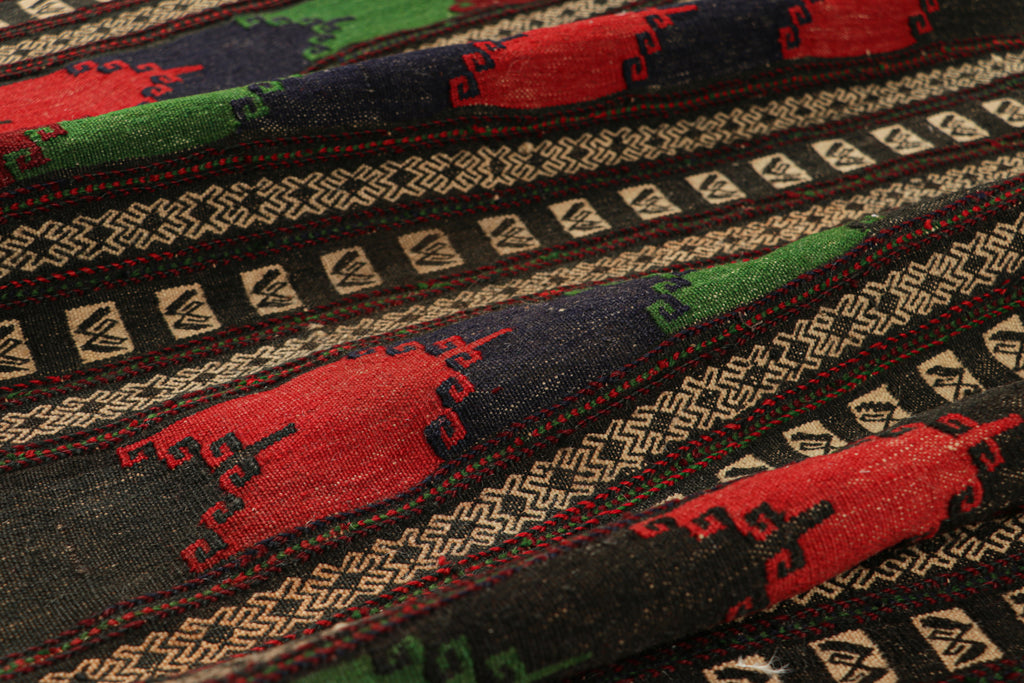 Vintage Afghan Kilim With Polychromatic Striped Patterns