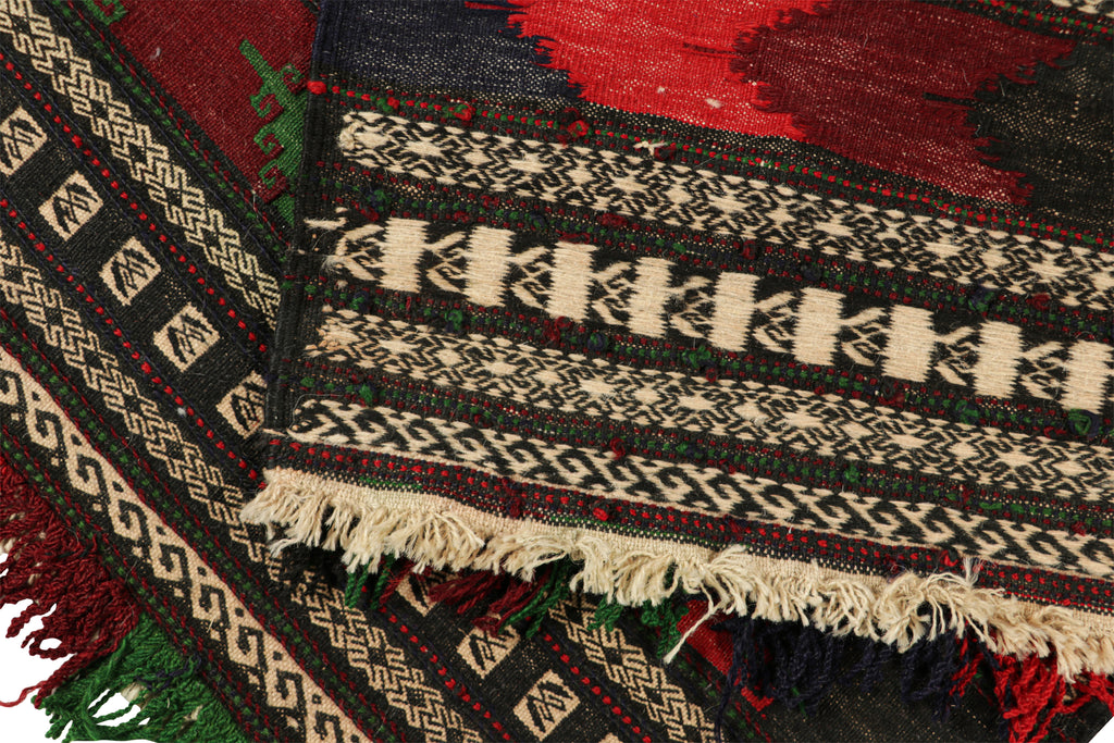 Vintage Afghan Kilim With Polychromatic Striped Patterns