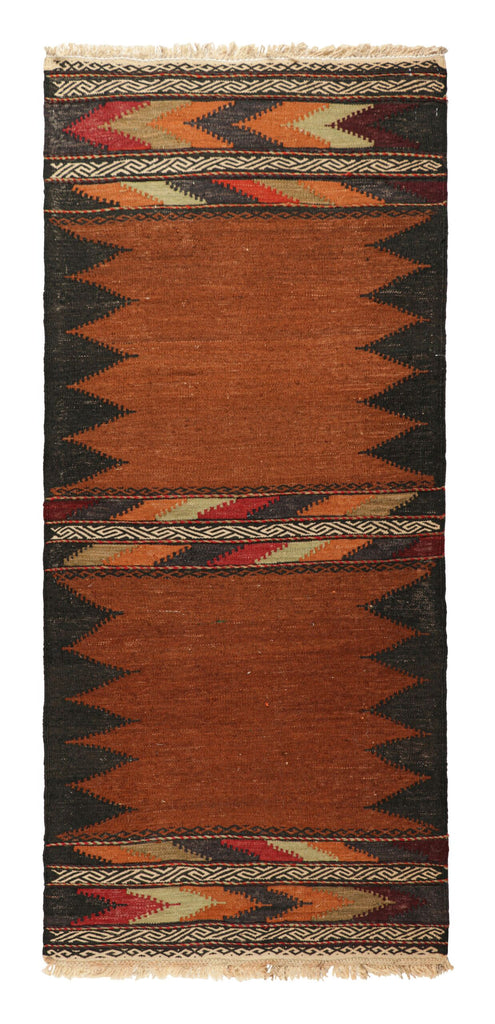 Vintage Afghan Kilim In Rust With Polychromatic Patterns