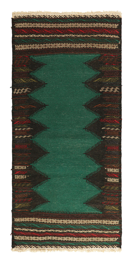 Vintage Afghan Kilim With Teal Open Field