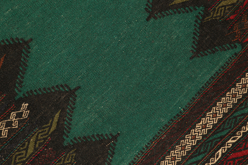 Vintage Afghan Kilim With Teal Open Field