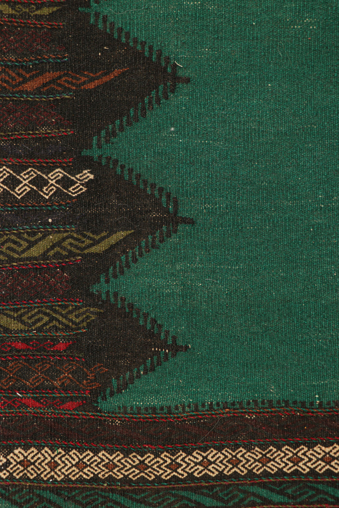 Vintage Afghan Kilim With Teal Open Field