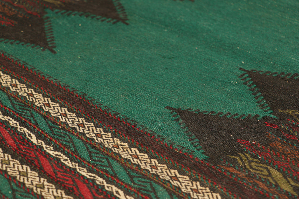 Vintage Afghan Kilim With Teal Open Field