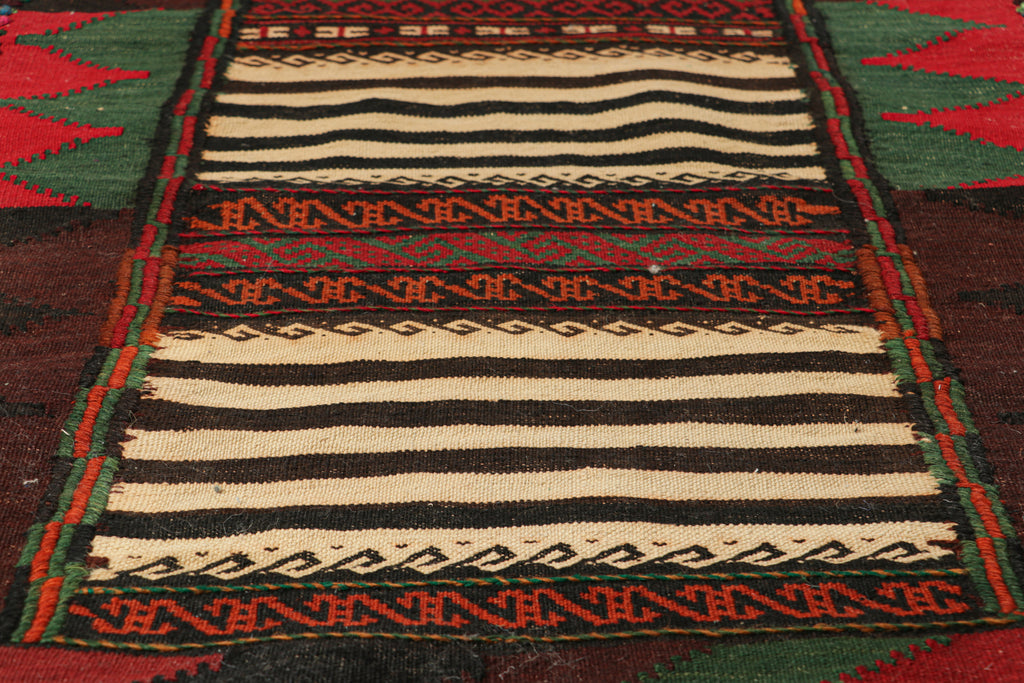 Vintage Afghan Kilim With Polychromatic Geometric Patterns